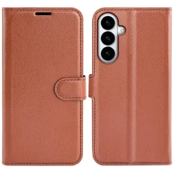 Coque portefeuille Phonesta Litchi Skin pour Samsung Galaxy S26 Plus - Marron