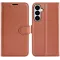 Coque portefeuille Phonesta Litchi Skin pour Samsung Galaxy S26 Plus - Marron