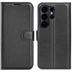 Coque portefeuille Phonesta Litchi Skin pour Samsung Galaxy S26 Ultra - Noir