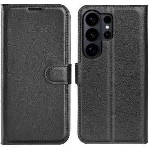 Coque portefeuille Phonesta Litchi Skin pour Samsung Galaxy S26 Ultra - Noir