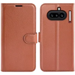 Coque portefeuille Phonesta Litchi Skin pour Nothing Phone (4a) - Marron