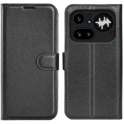 Coque portefeuille Phonesta Litchi Skin pour Nothing Phone (4a) Pro - Noir