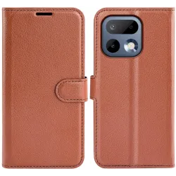 Coque portefeuille Phonesta Litchi Skin pour Realme 16 Pro - Marron