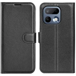 Coque portefeuille Phonesta Litchi Skin pour Realme 16 Pro - Noir