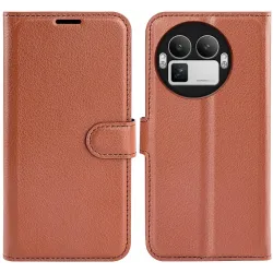 Coque portefeuille Phonesta Litchi Skin pour Realme GT 8 Pro - Marron