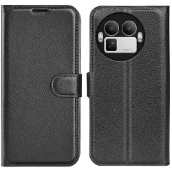 Coque portefeuille Phonesta Litchi Skin pour Realme GT 8 Pro - Noir