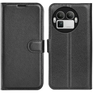 Coque portefeuille Phonesta Litchi Skin pour Realme GT 8 Pro - Noir