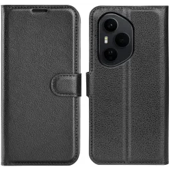 Coque portefeuille Phonesta Litchi Skin pour HONOR 400 Pro - Noir