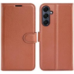 Coque portefeuille Phonesta Litchi Skin pour Samsung Galaxy A17 - Marron