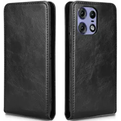 Coque portefeuille Phonesta Leather Vertical Flip pour Motorola Edge 50 Pro - Noir