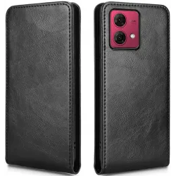 Coque portefeuille Phonesta Leather Vertical Flip pour Motorola Moto G84 - Noir