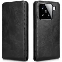 Coque portefeuille Phonesta Leather Vertical Flip pour Xiaomi 15 - Noir
