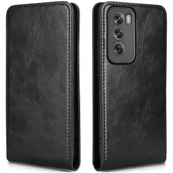 Coque portefeuille Phonesta Leather Vertical Flip pour Oppo Reno12 Pro - Noir