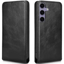 Coque portefeuille Phonesta Leather Vertical Flip pour Samsung Galaxy S24 FE - Noir