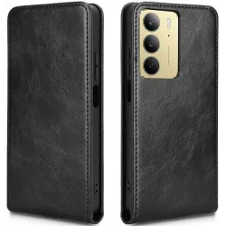 Coque portefeuille Phonesta Leather Vertical Flip pour Realme 14x / C75 - Noir