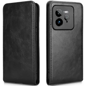 Coque portefeuille Phonesta Leather Vertical Flip pour Realme GT 7 Pro - Noir