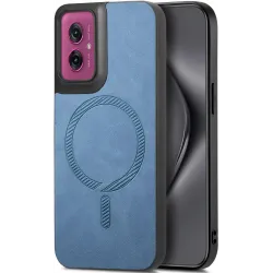 Coque arrière Phonesta Retro Vegan Leather MagSafe pour Motorola Moto G55 - Bleu