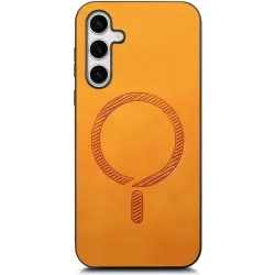 Coque arrière Phonesta Retro Vegan Leather MagSafe pour Samsung Galaxy S25/S24 - Orange