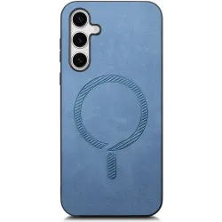 Coque arrière Phonesta Retro Vegan Leather MagSafe pour Samsung Galaxy S25 Plus/S24 Plus - Bleu