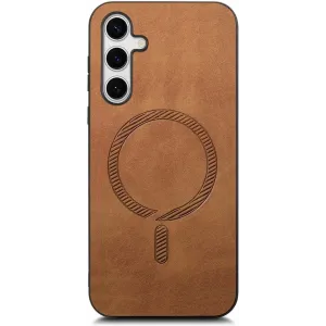 Coque arrière Phonesta Retro Vegan Leather MagSafe pour Samsung Galaxy S25 Plus/S24 Plus - Marron
