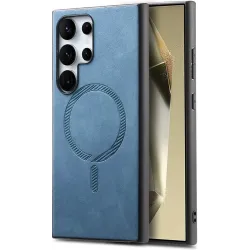 Coque arrière Phonesta Retro Vegan Leather MagSafe pour Samsung Galaxy S25 Ultra - Bleu
