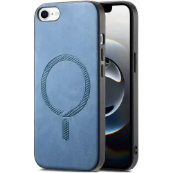 Coque arrière Phonesta Retro Vegan Leather MagSafe pour Apple iPhone 17e/16e - Bleu