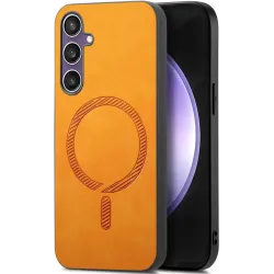 Coque arrière Phonesta Retro Vegan Leather MagSafe pour Samsung Galaxy S24 FE - Orange