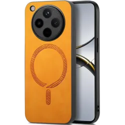 Coque arrière Phonesta Retro Vegan Leather MagSafe pour Oppo Find X8 Pro - Orange