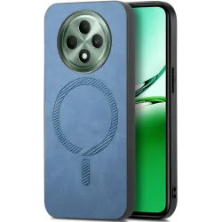 Coque arrière Phonesta Retro Vegan Leather MagSafe pour Oppo Reno12 F/Reno12 FS - Bleu