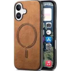Coque arrière Phonesta Retro Vegan Leather MagSafe pour Apple iPhone 16 - Marron