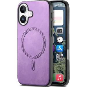 Coque arrière Phonesta Retro Vegan Leather MagSafe pour Apple iPhone 16 - Violet