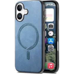 Coque arrière Phonesta Retro Vegan Leather MagSafe pour Apple iPhone 16 Plus - Bleu