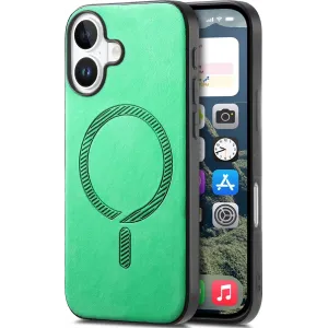 Coque arrière Phonesta Retro Vegan Leather MagSafe pour Apple iPhone 16 Plus - Vert