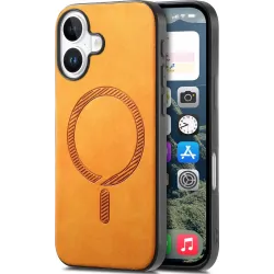 Coque arrière Phonesta Retro Vegan Leather MagSafe pour Apple iPhone 16 Plus - Orange