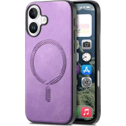 Coque arrière Phonesta Retro Vegan Leather MagSafe pour Apple iPhone 16 Plus - Violet