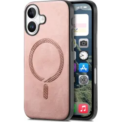 Coque arrière Phonesta Retro Vegan Leather MagSafe pour Apple iPhone 16 Plus - Rose
