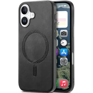 Coque arrière Phonesta Retro Vegan Leather MagSafe pour Apple iPhone 16 Plus - Noir