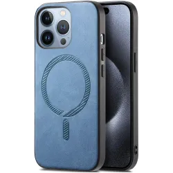 Coque arrière Phonesta Retro Vegan Leather MagSafe pour Apple iPhone 16 Pro - Bleu