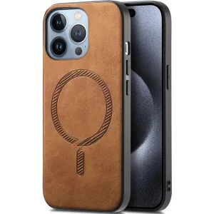 Coque arrière Phonesta Retro Vegan Leather MagSafe pour Apple iPhone 16 Pro - Marron