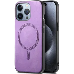 Coque arrière Phonesta Retro Vegan Leather MagSafe pour Apple iPhone 16 Pro - Violet