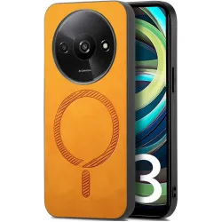 Coque arrière Phonesta Retro Vegan Leather MagSafe pour Xiaomi Redmi A3 - Orange