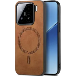 Coque arrière Phonesta Retro Vegan Leather MagSafe pour Xiaomi 15 - Marron
