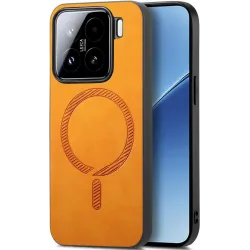 Coque arrière Phonesta Retro Vegan Leather MagSafe pour Xiaomi 15 - Orange