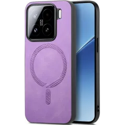 Coque arrière Phonesta Retro Vegan Leather MagSafe pour Xiaomi 15 - Violet