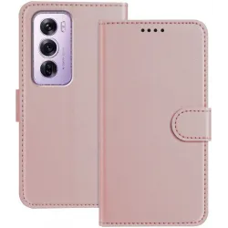 Coque portefeuille Phonesta Smooth Skin pour Oppo Reno12 Pro - Or rose