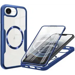 Coque intégrale Phonesta Slim Protect 360 protecteur d'écran et MagSafe pour Apple iPhone 17e/16e - Bleu