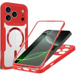 Coque intégrale Phonesta Slim Protect 360 protecteur d'écran et MagSafe pour Apple iPhone 17 Pro - Rouge