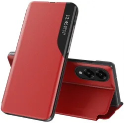 Coque à rabat Phonesta Smart Side View pour Samsung Galaxy S25 Edge - Rouge