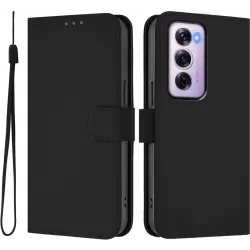 Coque portefeuille Phonesta Soft Skin pour Oppo Reno12 Pro - Noir