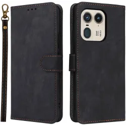 Coque portefeuille Phonesta Vintage Skin pour Motorola Edge 50 Ultra - Noir